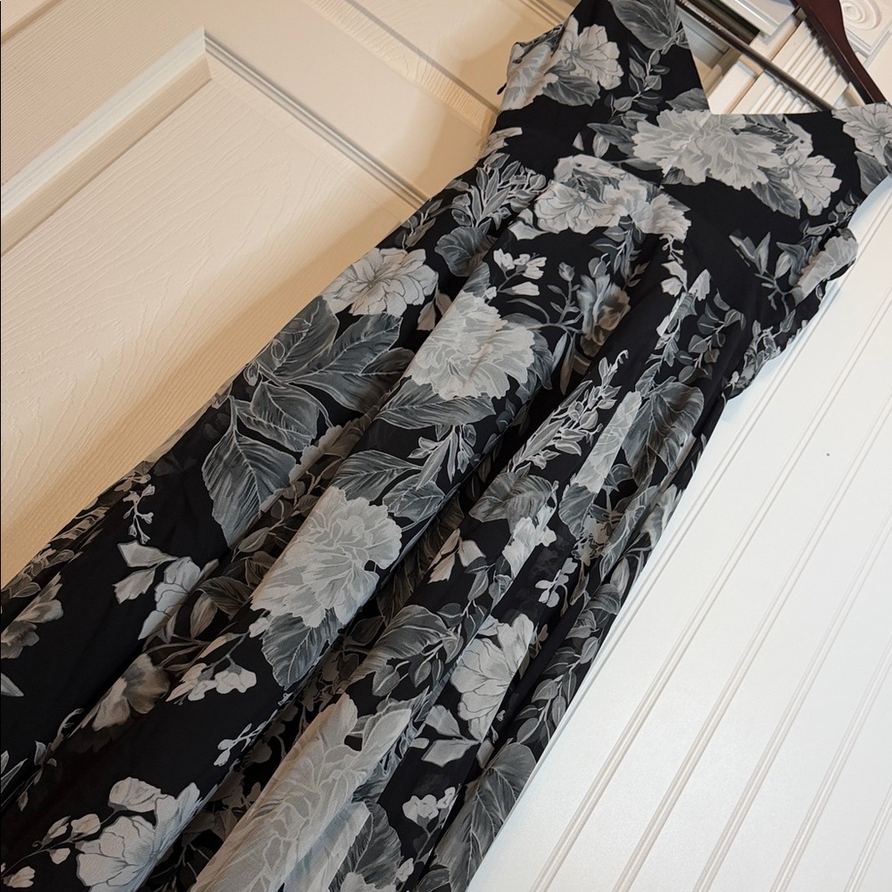 INC Women's Black Floral Stripe Printed Ruffle-trim Maxi Dress - Picture 6 of 9